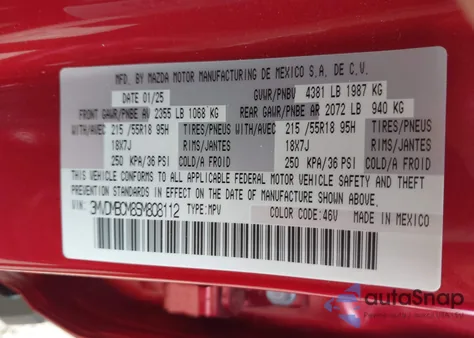 2025 Mazda Cx-30 2.5 S Preferred Package z USA, uszkodzony, nr VIN 3MVDMBCM8SM808112